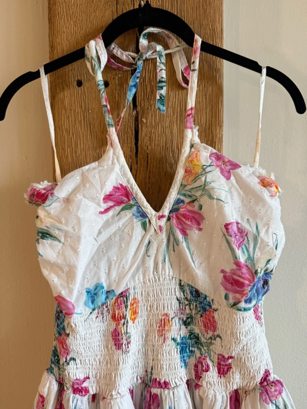 LoveShackFancy Aqua Halter Mini Dress Vivid Multi - Size Small EUC - Picture 5 of 10